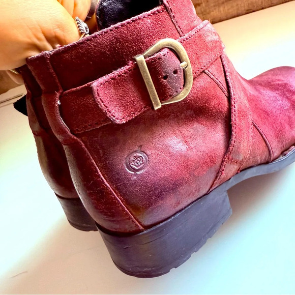 Born Trinculo Distressed Leather Ankle Boots - Burgundy - Picture 6 of 9